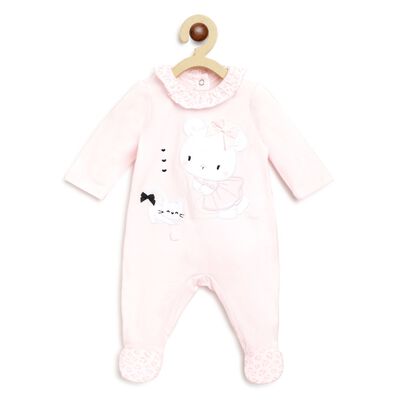 Girls Light Pink Printed Nappy Opening Babysuit